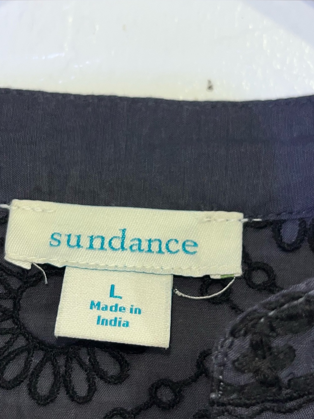 Sundance Corrine Romance Embroidered Blouse Caviar Gray Boho Lace Cuff Top - Picture 9 of 9